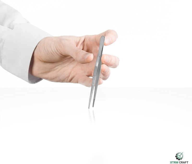 XTRM CRAFT Thumb Dressing Forceps, Mulipurpose Tweezer Stainless Steel, Serrated Tip Straight 6 Inch - Image 3